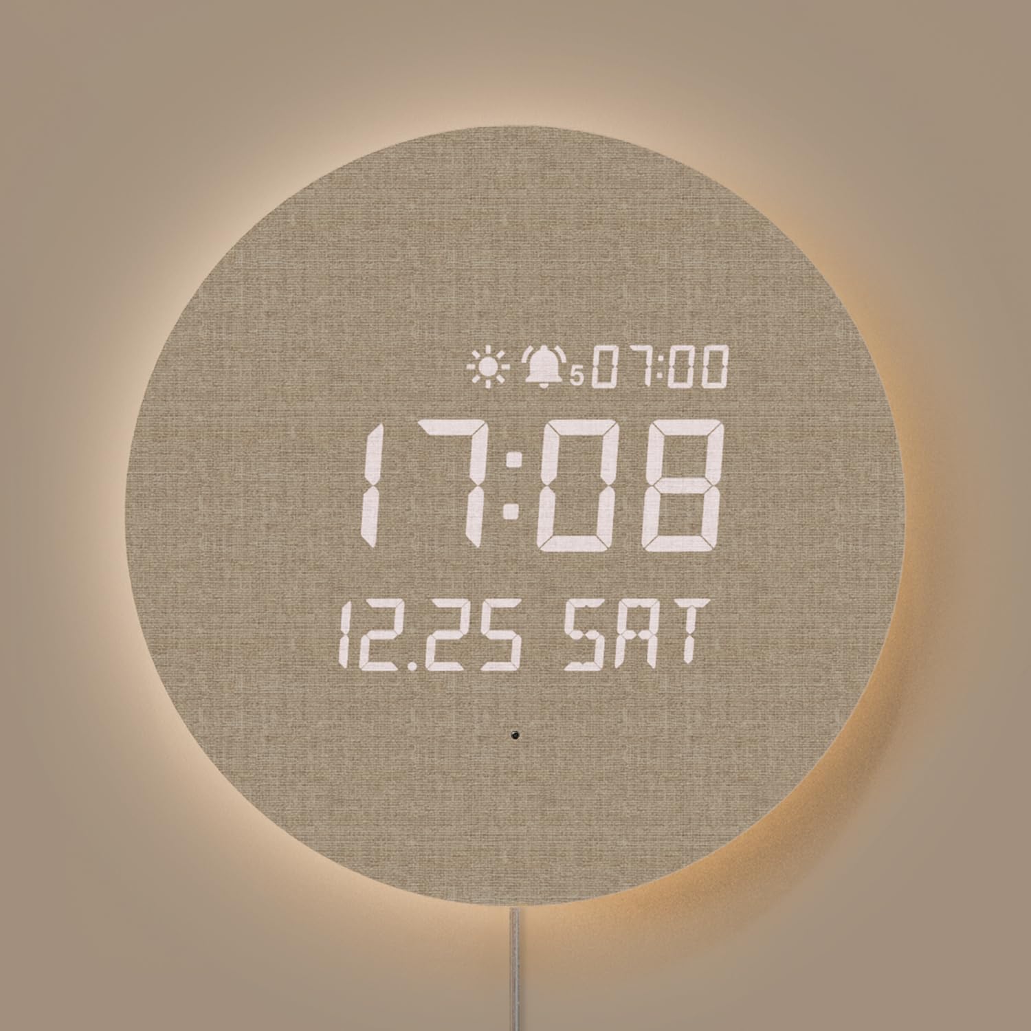 mooas Full Moon LED Silent Wooden Digital Wall Clock with Remote Control, Backlight Nightlight Digital Wood Wall Clock, Sunrise 