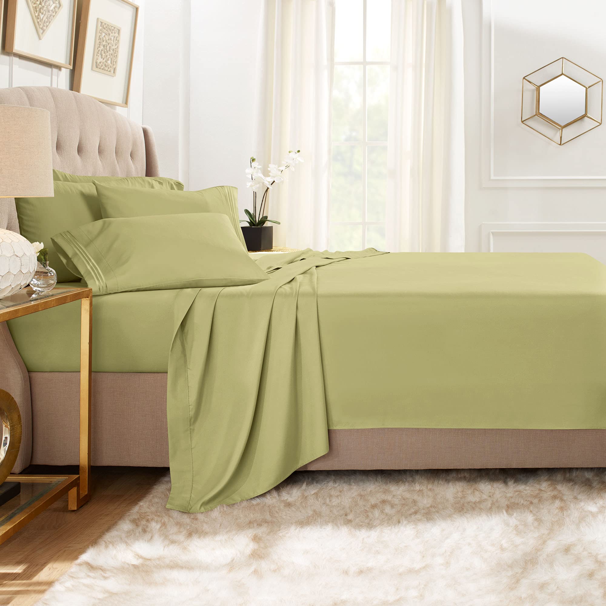 Clara Clark Queen Sheets, 6 Piece Set - Hotel Luxury Sheets For Queen Size Bed, Super Soft Bedding Sheets & Pillowcases, Queen Size Sheets, Sage Green