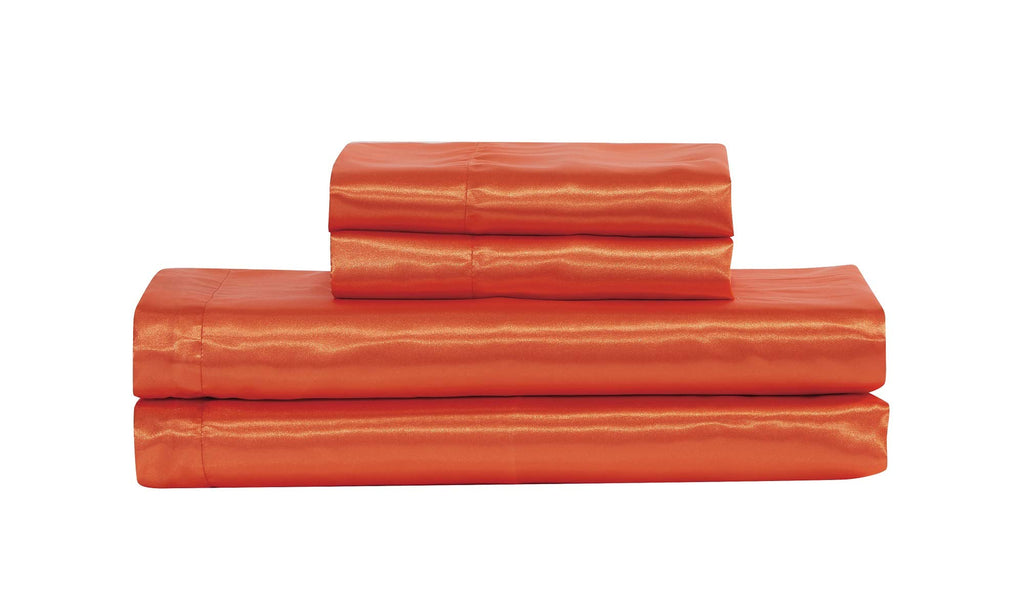 Mk Collection 4Pc Soft Silky Satin Solid Color Deep Pocket Sheet Set (Orange, California King)