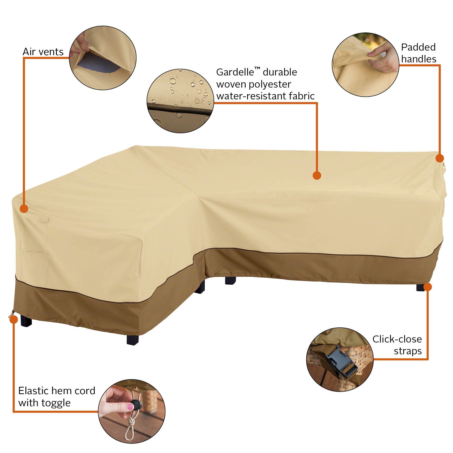 Classic Accessories Veranda 115" Water-Resistant Patio Sectional Cover - Pebble/Bark/Earth, Polyester, Model 56-303-051501-EC