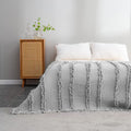 Ultra Soft Pre-Washed Quilted Boho Grey King Size Blankets For Bed, Ruffle Fringed Decorative Throw, Stone Washed Chic Rustic Bl