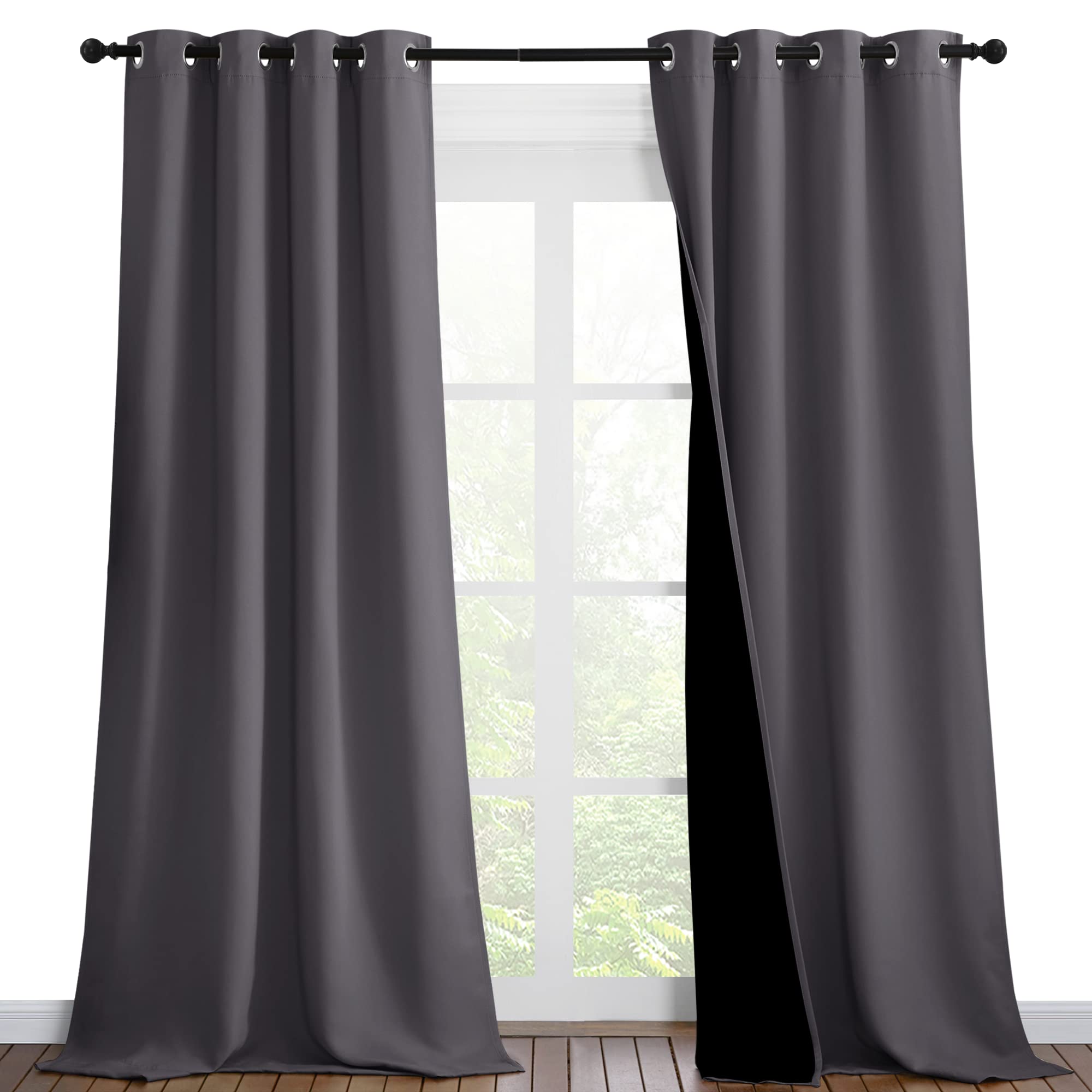 Nicetown 100% Blackout Blinds, Set Of 2, 46' X 102', Laundry Room Decor Window Treatment Curtains For Large Patio Sliding Door, Thermal Insulated Grey Curtains For Bedroom