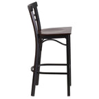 Flash Furniture HERCULES Series Black Two-Slat Ladder Back Metal Restaurant Barstool - Walnut Wood Seat