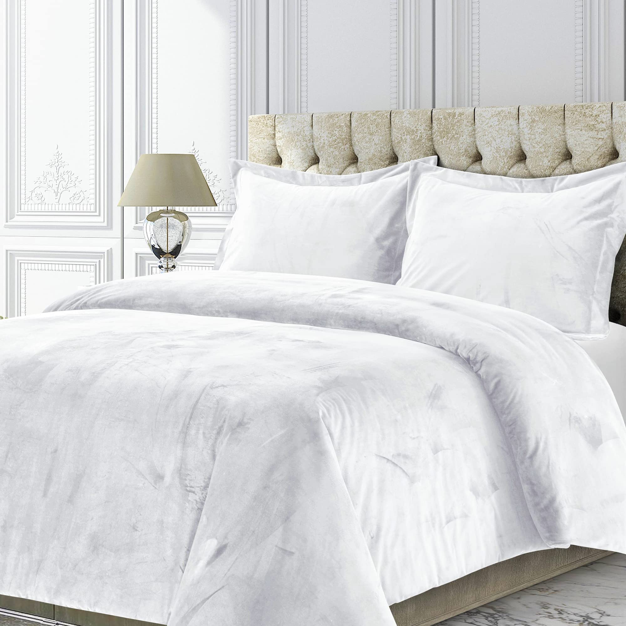 Tribeca Living Veniceduvet Venice Velvet Oversized Solid Duvet Set, Twin, White