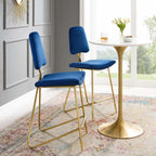 Modway Ponder Bar Stool Performance Velvet Set of 2 in Navy