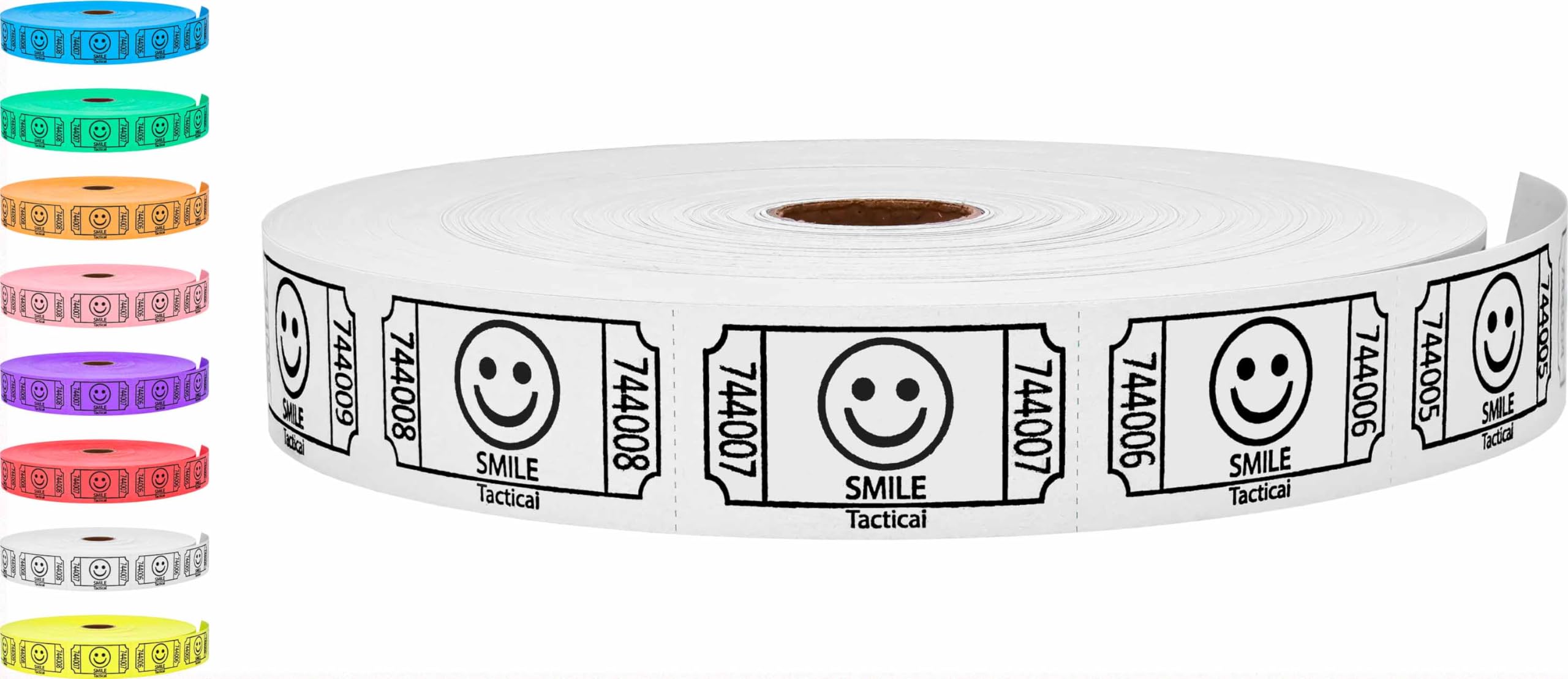 Tacticai 2000 Raffle Tickets, Smile, White (8 Color Selection), Single Roll, Ticket For Events, Entry, Class Reward, Fundraiser