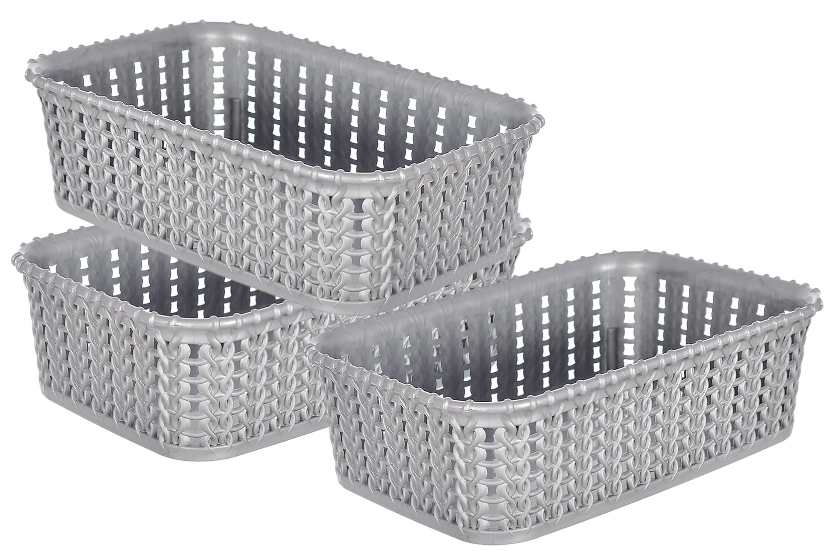Kuber Industries Multiuses Small M 15 Plastic Tray/Basket/Organizer Without Lid Pack Of 3 (Grey) 46Km0121