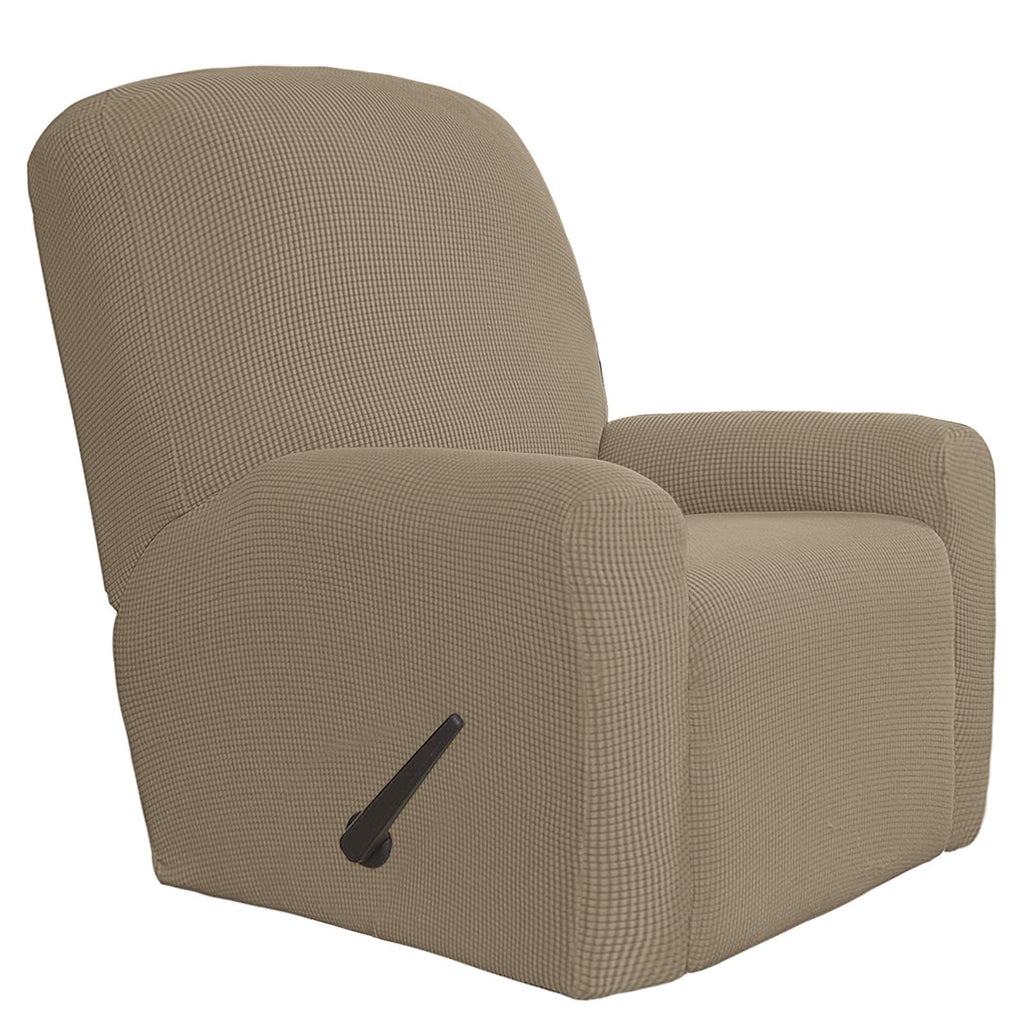 Easy-Going 4 Pieces Oversized Recliner Stretch Sofa Slipcover Sofa Cover Furniture Protector Couch Soft With Elastic Bottom Polyester Spandex Jacquard Fabric Small Checks Natural