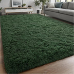 Larhom Fluffy Area Rugs For Living Room Bedroom, 5X8 Dark Green Ultra Soft Plush Fuzzy Rug, Anti-Skid Indoor Carpet Nursery Rugs