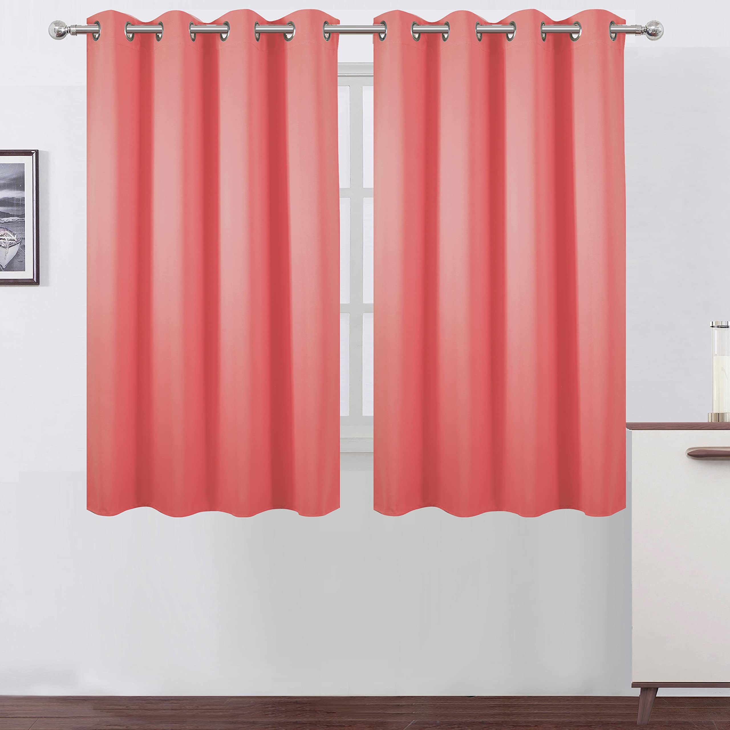 Lemomo Coral Blackout Curtains 52 X 54 Inch Length/Set Of 2 Curtain Panels/Thermal Insulated Room Darkening Blackout Curtains Fo
