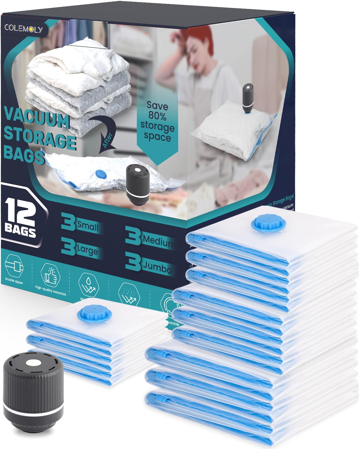 Vacuum Storage Bags 12 Pack Vacuum Sealed Bags for Clothing Vacuum Seal Bags Space Saver Bags Compression Bags Vacuum Bags for T