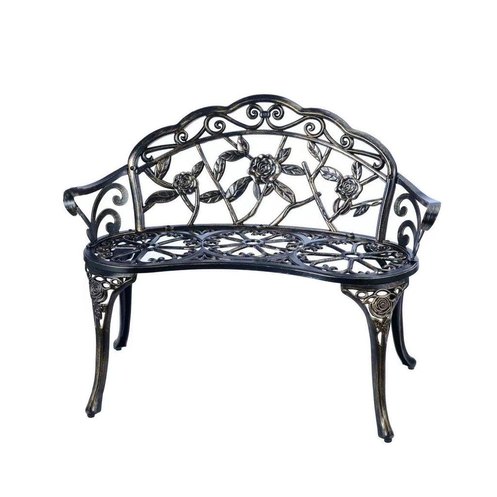 Jardin De Centennial Patio Garden Bench Metal Park Bench Cast Aluminum Outdoor Furniture With Floral Rose For Patio,Park,Lawn,Yard (Copper)