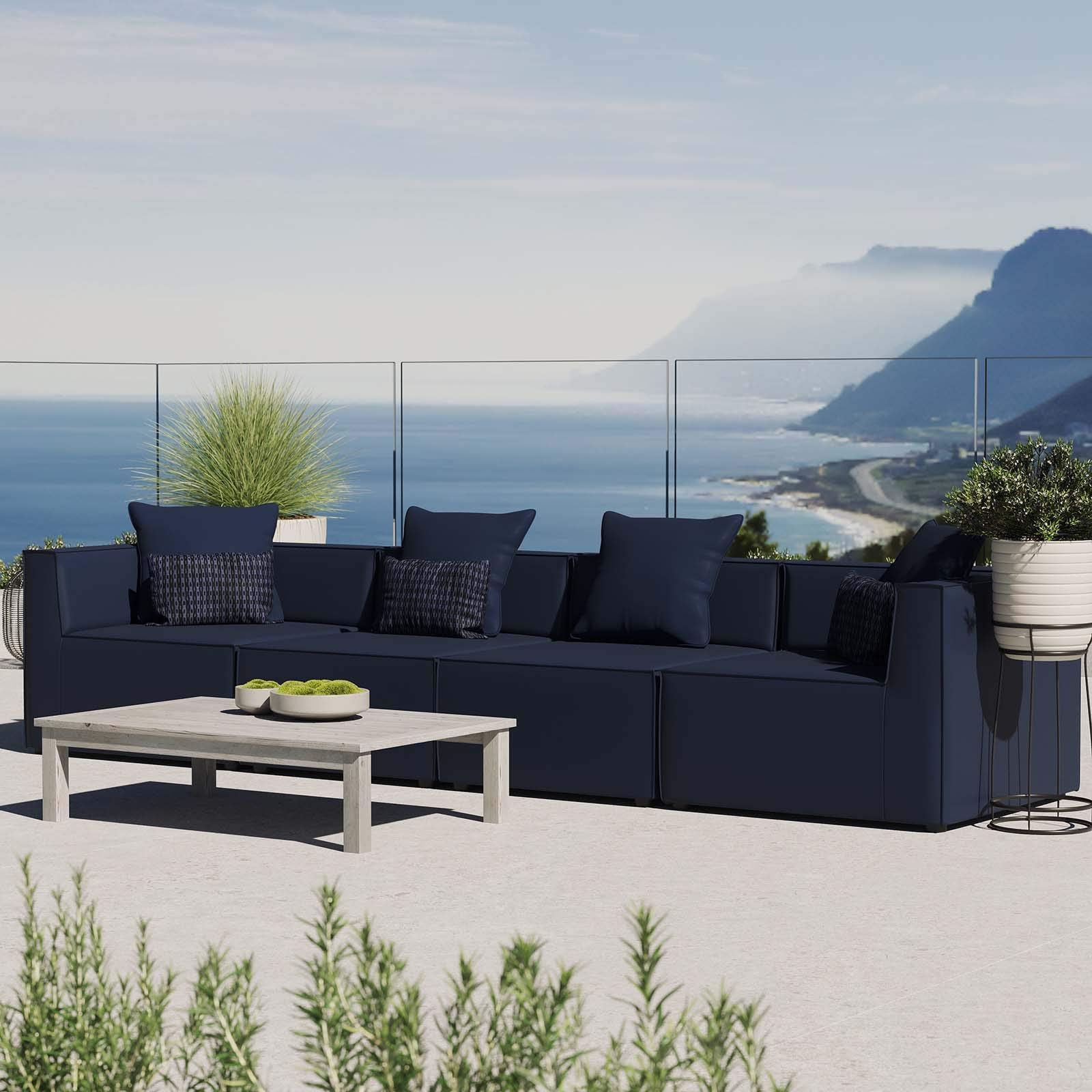 Modway Eei-4381-Nav Saybrook Outdoor Patio Upholstered 4-Piece Sectional Sofa, Navy