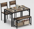 JUMMICO 43.3 Dining Table Set for 4, Kitchen Table with Bench & 2 Chairs Modern Rectangular Metal Frame Dining Furniture Set for