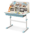 HONEY JOY Kids Desk, Children School Study Desk w/ 7-Level Tiltable Desktop, Height Adjustable Table w/Bookshelf, Pull-Out Drawe