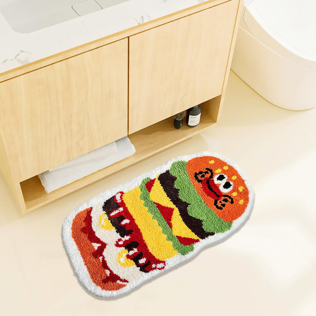 Ukeler Kids Rugs Bath Mats, Cute Hamburger Shape Area Rugs For Home Decoration Soft Nursery Rug Non-Slip Washable Funny Rugs For