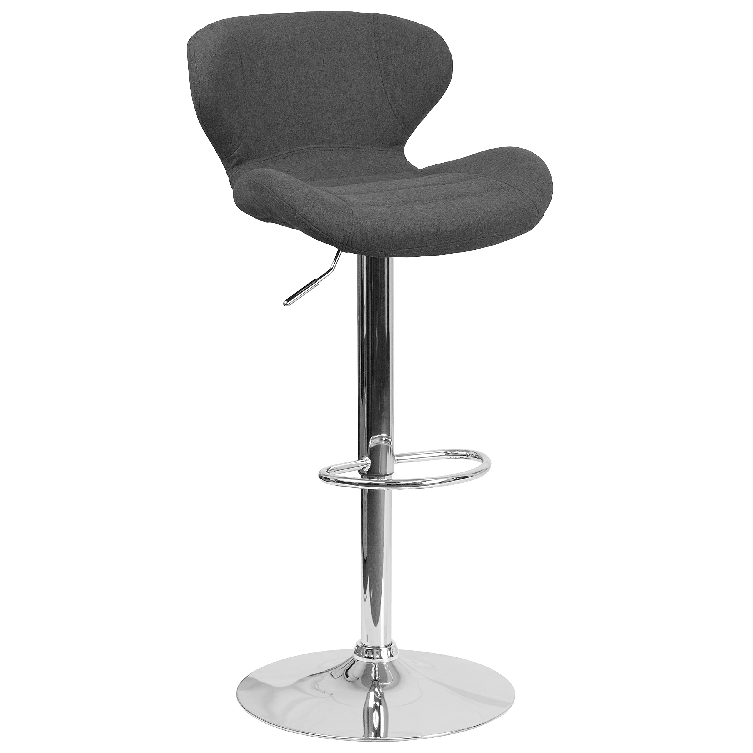 Flash Furniture Contemporary Charcoal Fabric Adjustable Height Barstool with Curved Back and Chrome Base