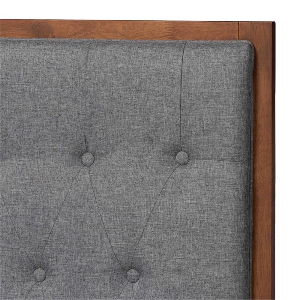 Baxton Studio Bryn Classic And Traditional Grey Fabric And Walnut Brown Finished Wood King Size Platform Bed