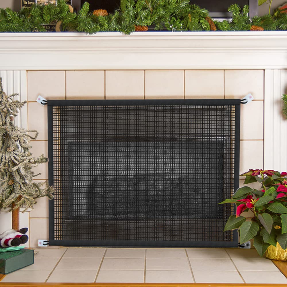 Fireplace Screen Safe Mesh Gate: Child Proof Barrier Guard Living Room Fire Place Cover For Toddler Baby And Pets 29 X 41 Inches