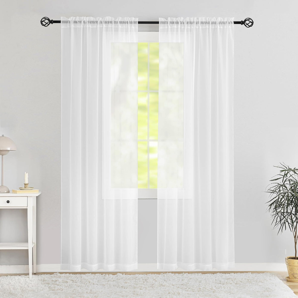 Karseteli Semi Voile White Sheer Curtains 63 Inches Long 2 Panels Rod Pocket Window Treatment for Living Room Bedroom Dining Room(White 42 W x 63 L)