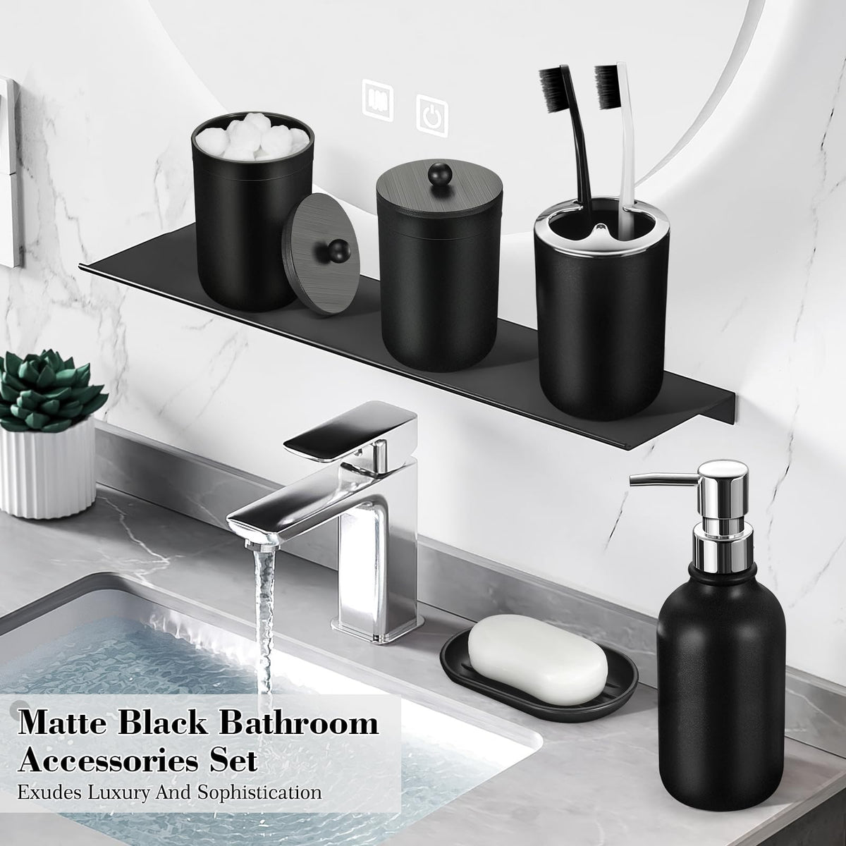 Alpiriral Black Bathroom Accessories Set, 22Pcs Bathroom Sets With Shower Curtain And Rugs, Bathroom Accessories Sets Complete W