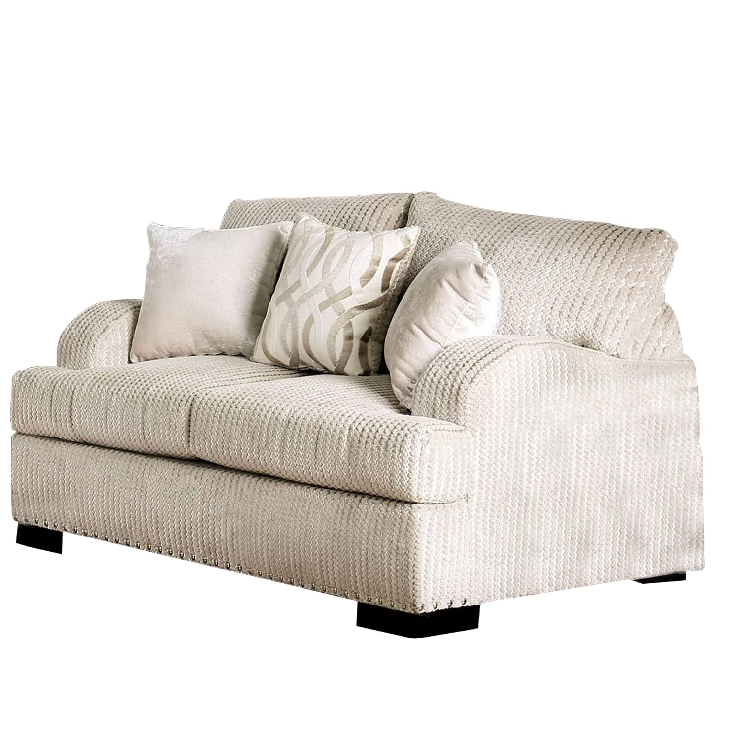 Benjara Loveseat with Saddle Arms and Nailhead Trim, White