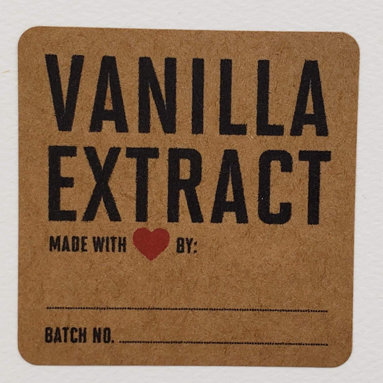 Vanilla Extract Labels On Kraft With Red Heart 2 ' X 2 ' Square - Set Of 12