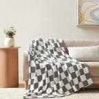 Homelike Moment Checkered Throw Blanket, Grey Checkerboard Grid Soft Fluffy Fleece Blankets Throws, Fuzzy Cozy Plush Flannel Bla