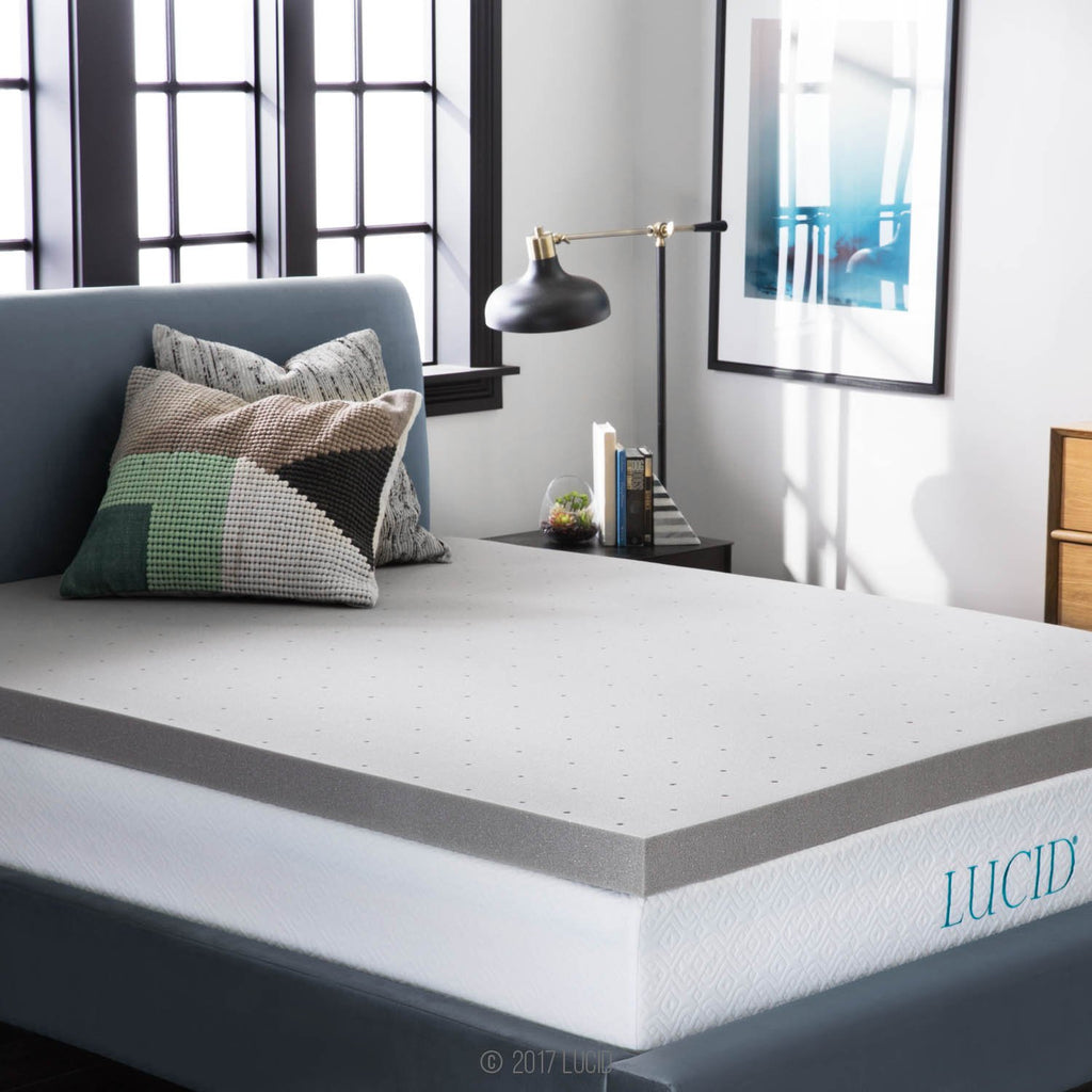 Lucid 3 Inch Mattress Topper King – Memory Foam – Bamboo Charcoal Infusion – Cooling Ventilation – Hypoallergenic – Certipur Certified Foam
