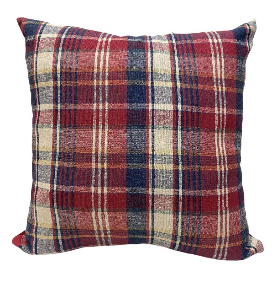 House Of Silko Cotton Raw Silk Red Blue Checks Cushion Cover For Interior Decoration (Size16X16) 1 Piece