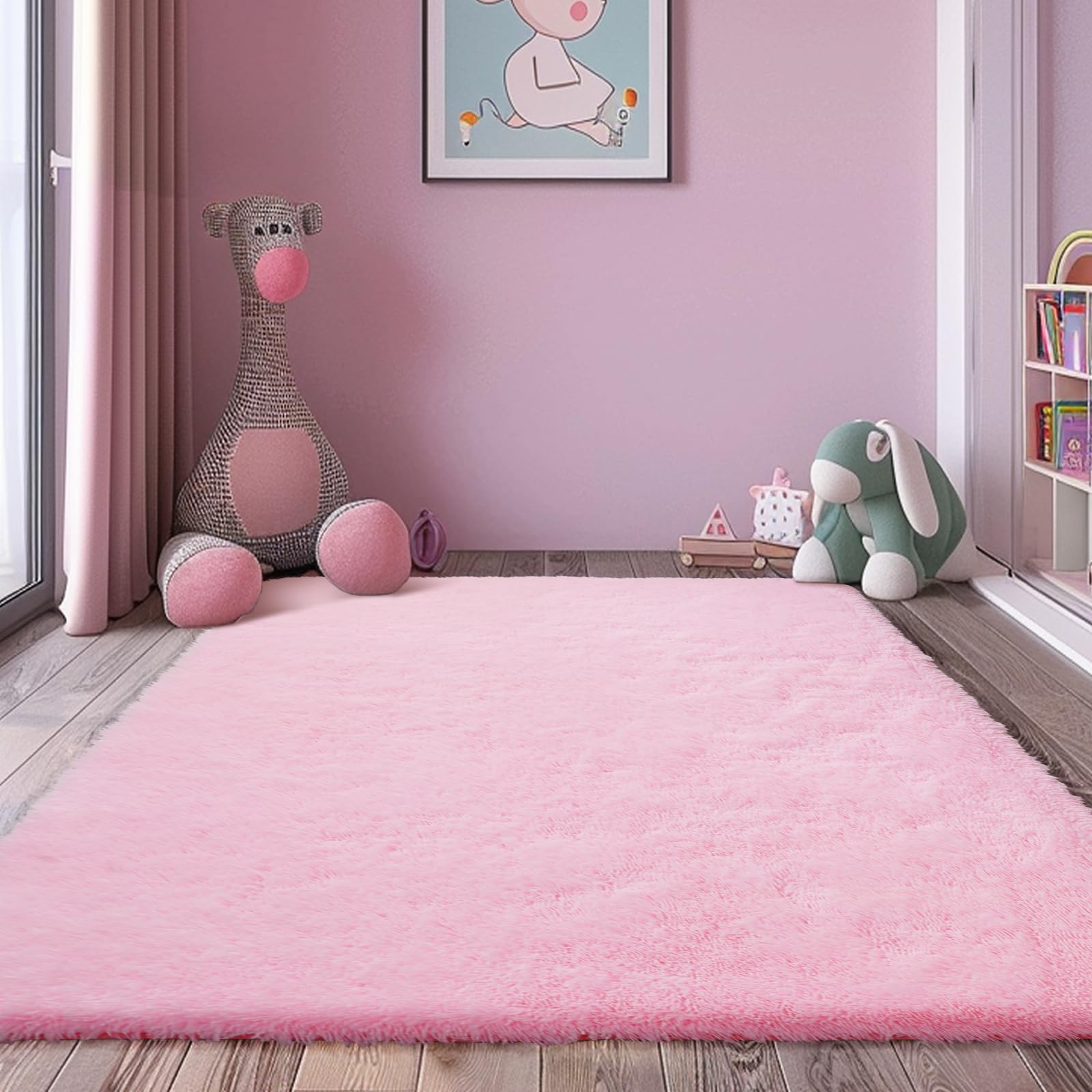 Shag Area Rug for Bedroom 5x8,Pink Fluffy Area Rugs for Living Room,Soft Fuzzy Rug Non-Shedding Indoor Plush Carpet for Kids Bed