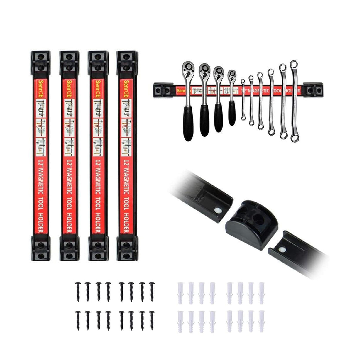 Senrob 4 Pcs 12inch Magnetic Tool Holder Bar Racks,Metal Magnet Storage Tool Organizer Set With Mounting Brackets&Screws