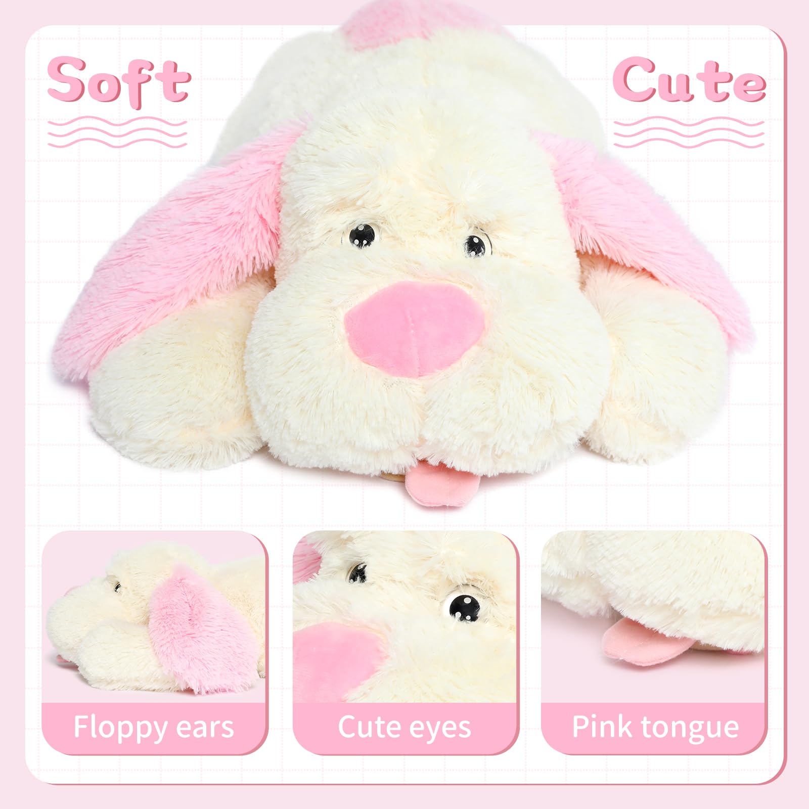 Morismos Dog Stuffed Animal 31 Inch, Large Puppy Plush Pillow, Big Soft Dog Plush Toys For Girls Kids