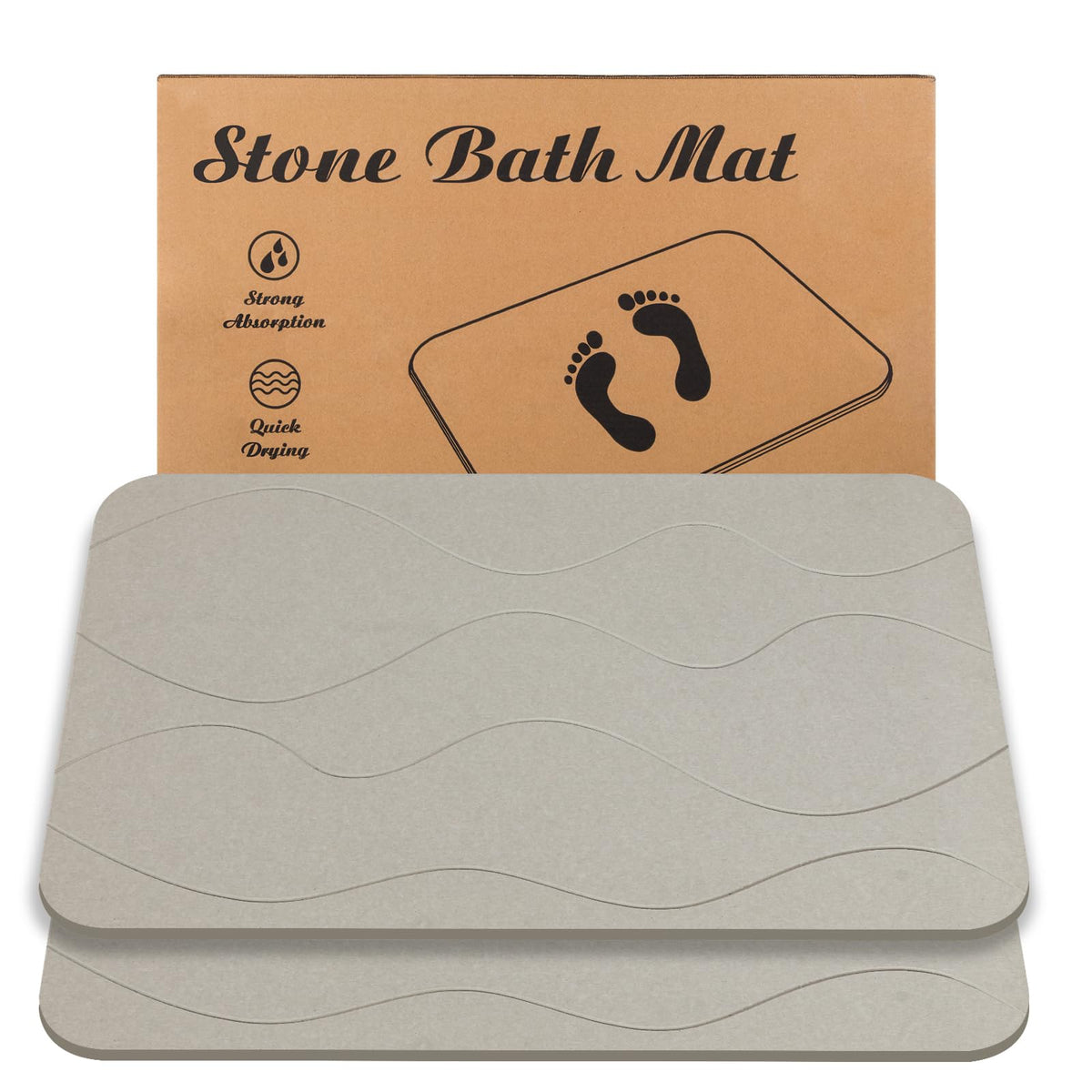 Stone Bath Mat, Diatomaceous Earth Shower Mat, Non-Slip Super Absorbent Quick Drying Bathroom Floor Mat, 2 Pack, Grey White