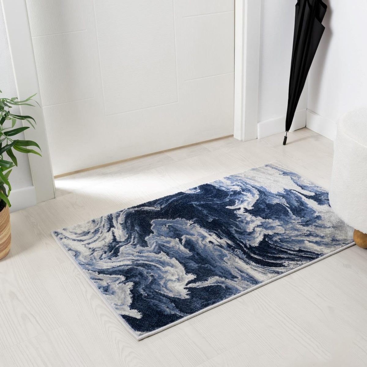 LUXE WEAVERS Marble Abstract Clouds Area Rug,Blue,2X3