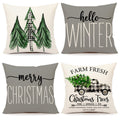 4Th Emotion Gray Christmas Pillow Covers 20X20 Set Of 4 Farmhouse Christmas Decorations Merry Christmas Tree Truck Hello Winter