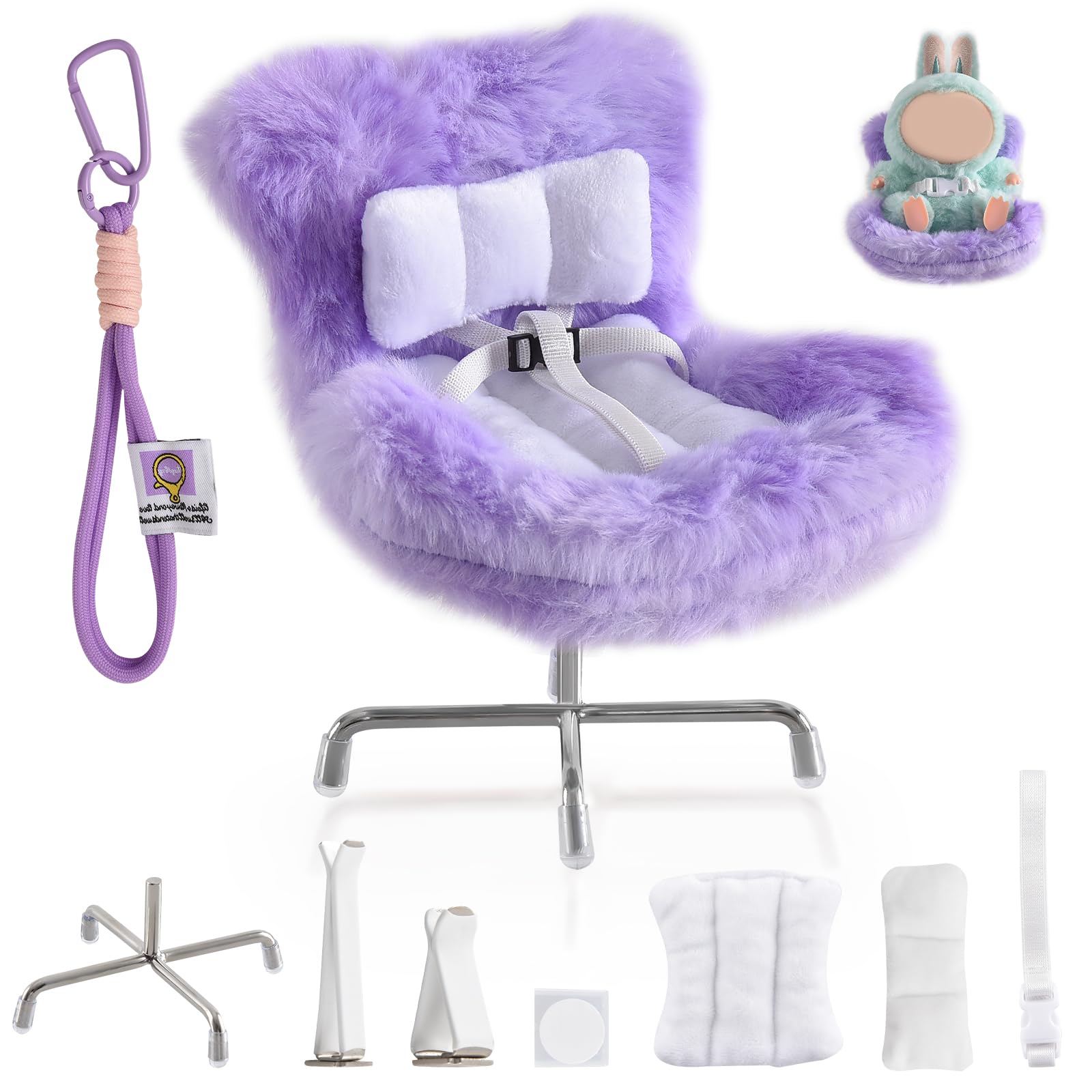 Doll Car Seat Compatible with Bubudoll, Small Seat for 10-17cm Blind Box Toys, Including Air Vent Clip, Desktop Stand, Adjustabl
