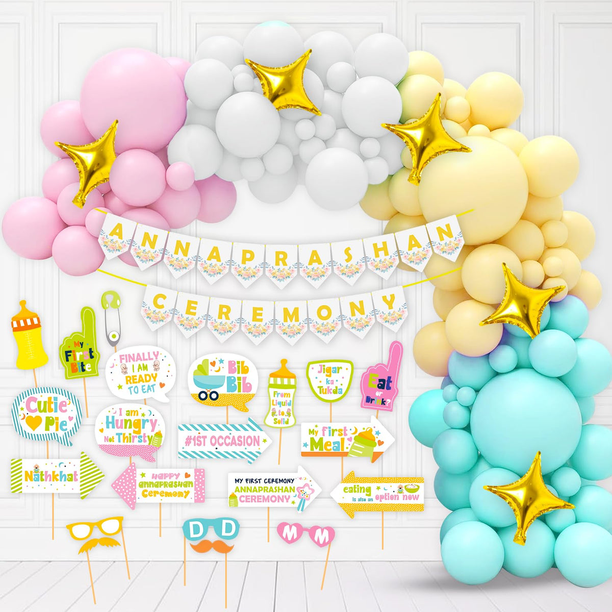 Party Propz Annaprasana Decoration Items  Large Pack Of 67 Pcs Baby Rice Ceremony Decorations Items | Rice Ceremony Photo Props