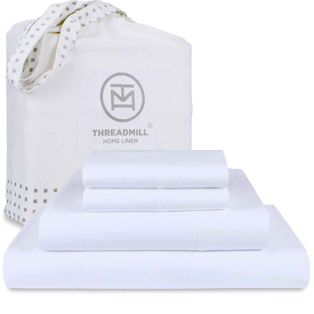Threadmill 100% Cotton Hypoallergenic/Breathable/Stain-Resistant, 500 Thread Count, Solid 4-Piece Bed Sheet Set (1 Flat, 1 Fitte