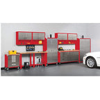 Seville Classics UltraHD 11-Drawer Rolling Cabinet Workbench Table Solid Wood Top Stainless Steel Red UHD20152B