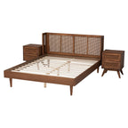 Baxton Studio Rina Ash Walnut Wood 3-Piece Full Size Bedroom Set With Rattan