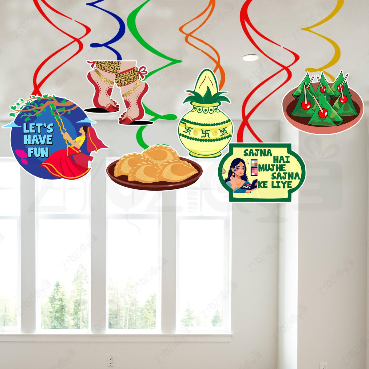 Zyozique Happy Raja Parba Decorations Swirls Hangings | Hangings Swirls For Backdrop Decorations  Decorations for Raja Parba (P
