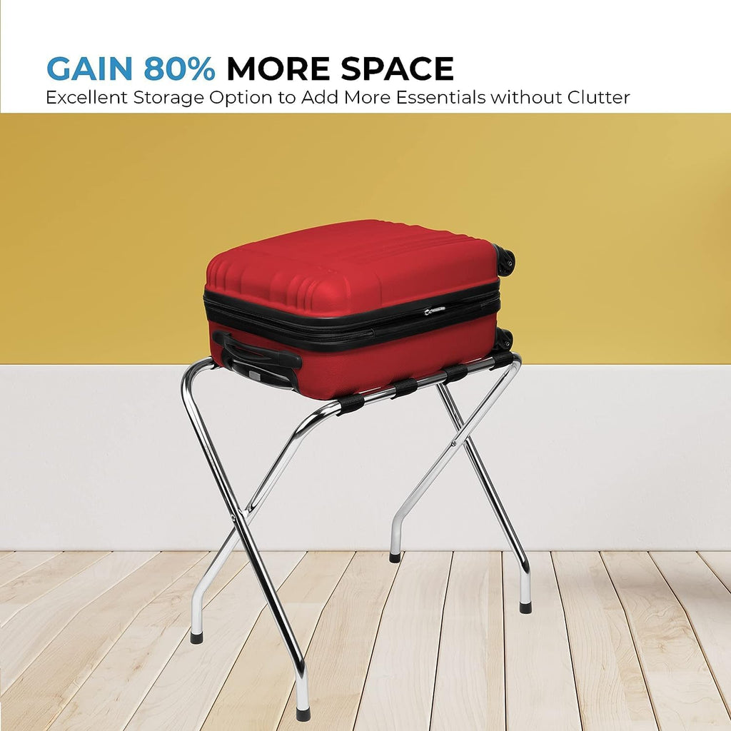 Foldable X-Shape Single-Tier Luggage Rack with Nylon Straps, Chrome Finish