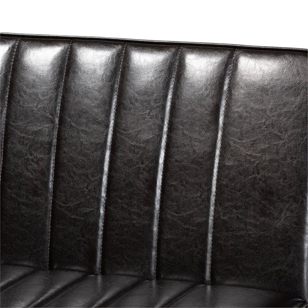 Baxton Studio Daymond Mid-Century Modern Dark Brown Faux Leather Upholstered and Walnut Brown Finished Wood 2-Piece Dining Nook Banquette Set