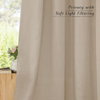 Nicetown Thick Flax Linen Curtains 96 Inch Long, Grommet Semi Sheer Window Treatments Privacy Added With Light Filtering Drapes For Bedroom/Living Room, Taupe, W55 X L96, 2 Panels