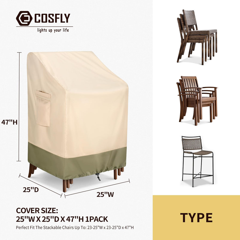 Cosfly Waterproof Outdoor Stackable Chairs Covers, Patio Furniture Covers Heavy Duty For 4-6 Stacking Chairs 1Pack - Fits Up To