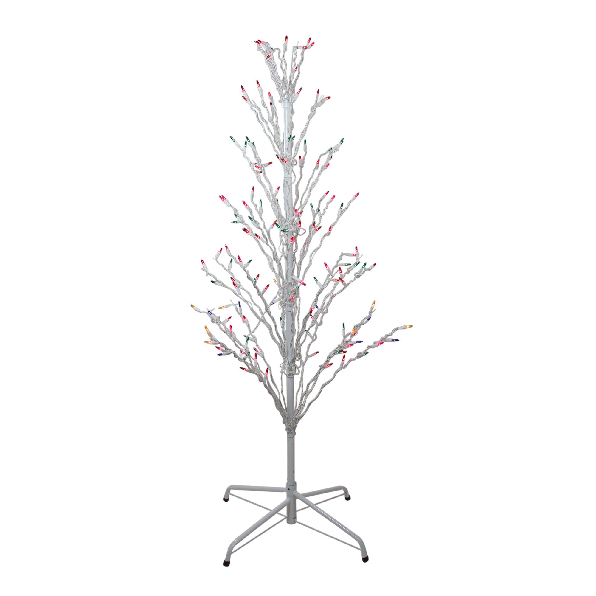 4 White Lighted Christmas Cascade Twig Tree Outdoor Decoration - Multi Lights