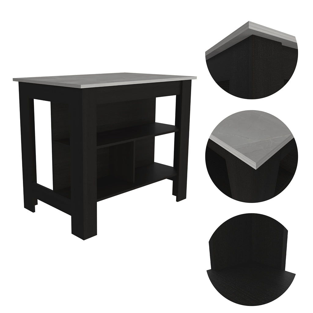 delos Depot E-Shop Kitchen Island, Kitchen Table 35" H, Four Legs, Three Open Storage Shelves