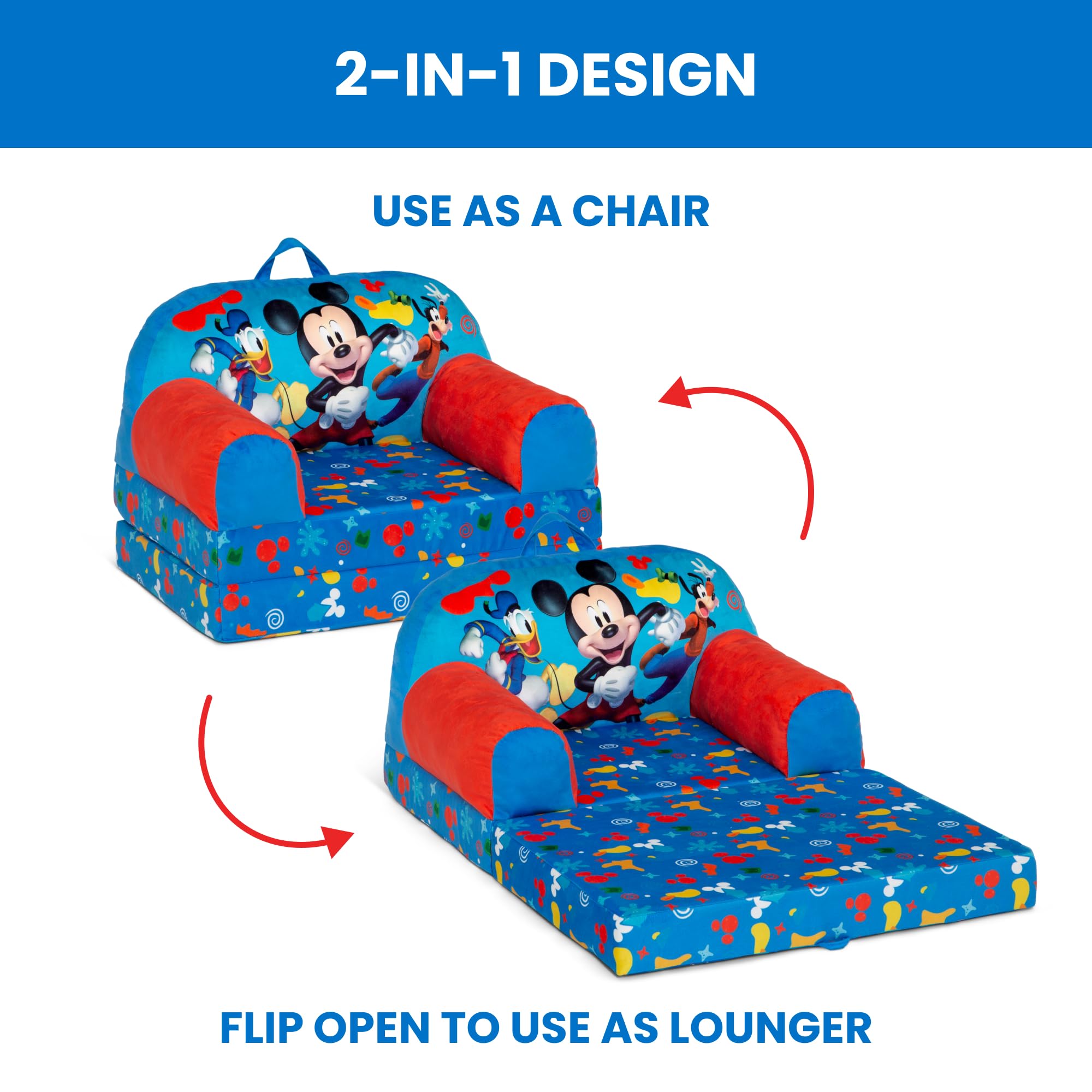 Delta Children Mickey Mouse Cozee Buddy Flip-Out Kids Chair Blue Foam Fabric FC85801MM-1055
