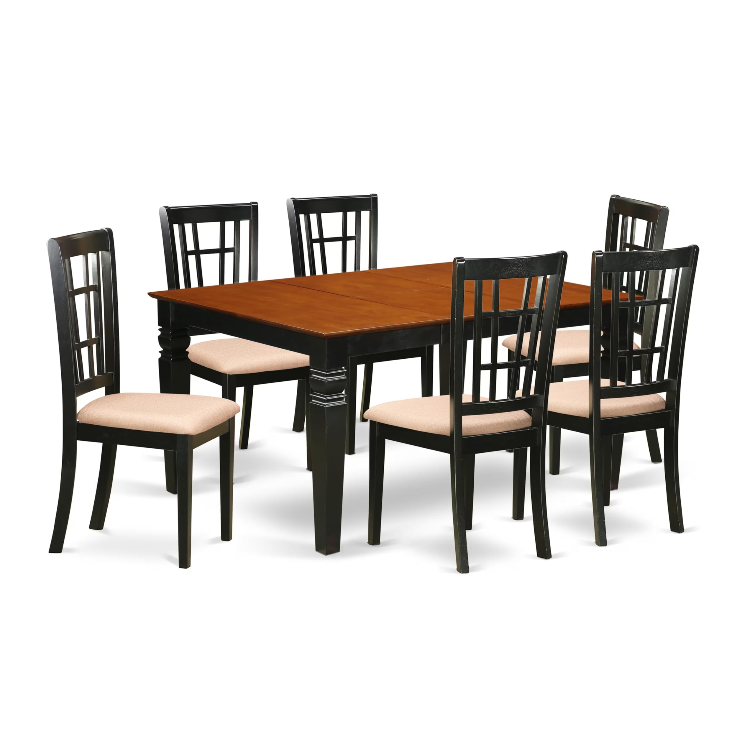 East West Furniture WENI7-BCH-C 7 Piece Dining Room Furniture Set Consist of a Rectangle Kitchen Table with Butterfly Leaf and 6 Linen Fabric Upholstered Chairs, 42x60 Inch, Black & Cherry